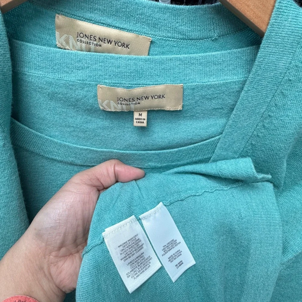 Jones New York Collection Teal Cardigan Tank Set Medium Modest Coquette Y2K - Picture 3 of 8